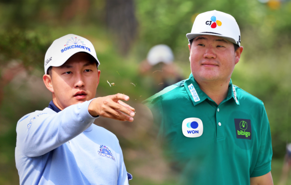 24일 열리는 '2025 우리금융 챔피언십'에 출전해 대회 3연패에 도전하는 임성재(사진 오른쪽)와 지난주 'DB손해보험 프로미 오픈'에서 우승한 신예 김백준 선수.