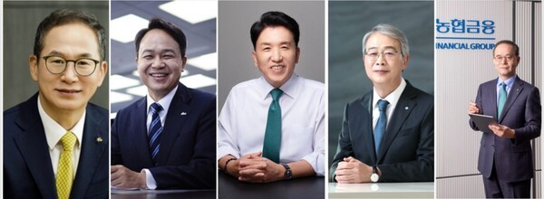글로벌 행사인 국제통화기금(IMF)·세계은행(WB) 연차총회를 앞두고 5대 금융지주 회장들이 총출동 참여하는 가운데, 해외 투자자들을 위한 IR 적극 공략에 나설 전망이다. 양종희(왼쪽부터) KB금융지주 회장, 진옥동 신한금융그룹 회장, 함영주 하나금융그룹 회장, 임종룡 우리금융그룹 회장, 이찬우 NH농협금융지주 회장. [사진=각 사 제공, 편집]