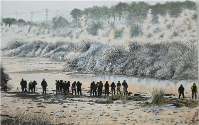 새벽을 여는 사람들,의암호 상고대,106x70cm,수묵담채,2025