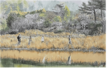 가을나들이, 그 빛나는 찰라,92x62cm,수묵담채,2025