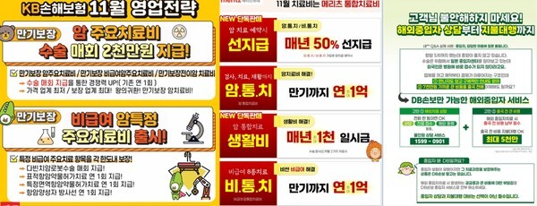 KB손해보험, 메리츠화재, DB손해보험 등 주요 손해보험사들이 이달 들어 암 주요치료비를 겨냥한 신 담보 상품을 출시하거나 중입자 치료비 보장서비스 혜택을 강화하기 위한 업셀링도 선보여 눈길을 끈다. [자료이미지=GA현장 소식지 캡처]